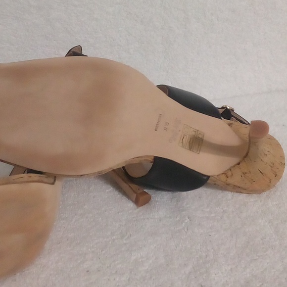 COACH KIT LEATHER SQUARE TOE STILETTO |SIZE 9.5 | BLACK / WOOD COLOR - Picture 11 of 12